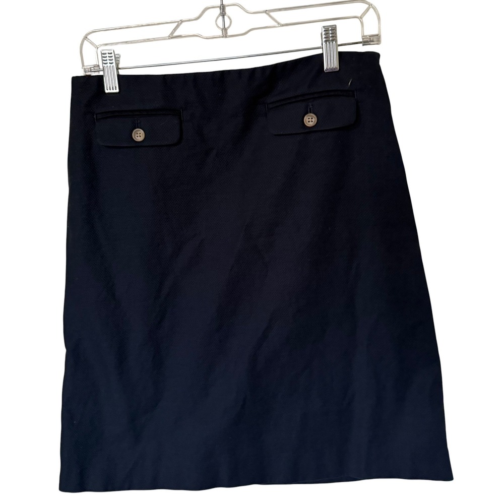 J.Crew Pencil Skirt Women 6 Navy Blue Exc. Textured Cotton Pique Flap Pocket